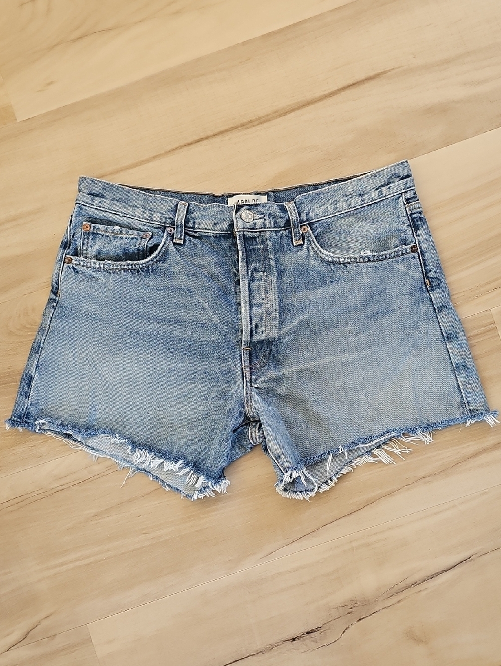 AGOLDE Organic Cotton Denim Blue PARKER Cut Off Shorts Sz 31
